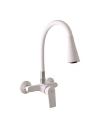 Miscelatore lavabo flessibile a parete in memory foam COLORADO in ottone bianco H. 32,3 cm