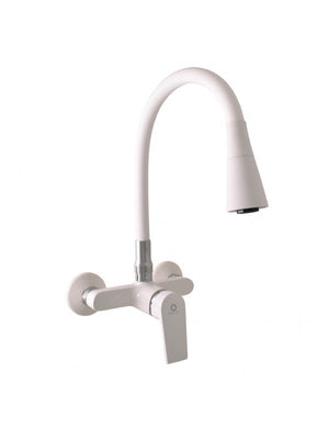 Miscelatore lavabo flessibile a parete in memory foam COLORADO in ottone bianco H. 32,3 cm
