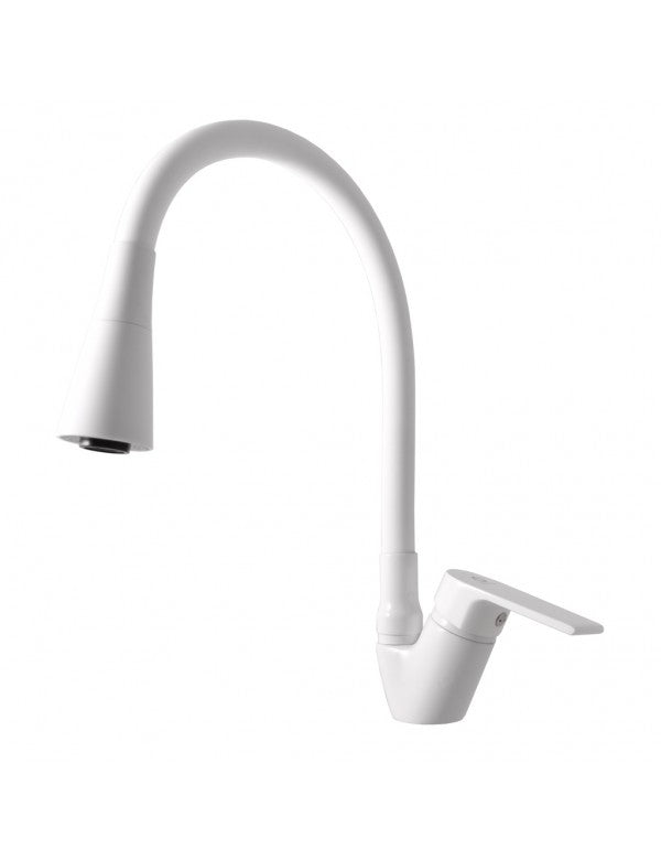 Miscelatore flessibile per lavello in memory foam COLORADO in ottone cromato bianco