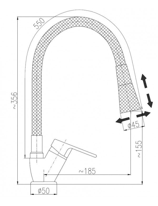 Miscelatore flessibile per lavello in memory foam COLORADO in ottone cromato nero