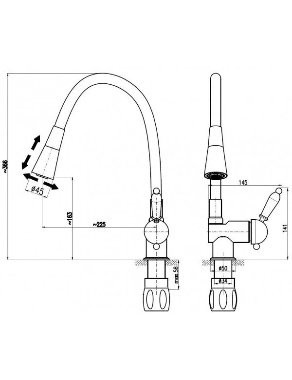 Miscelatore flessibile per lavello LABE in memory foam in ottone grezzo e nero