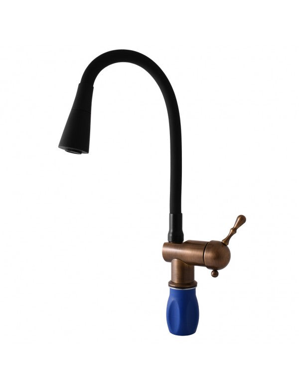 Miscelatore flessibile per lavello LABE in memory foam in ottone grezzo e nero