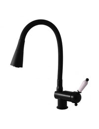 Miscelatore flessibile LABE per lavello in memory foam in ottone nero, manico in ceramica