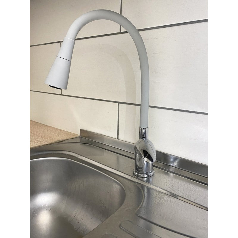 SAZAVA miscelatore flessibile per lavello in memory foam in ottone cromato bianco