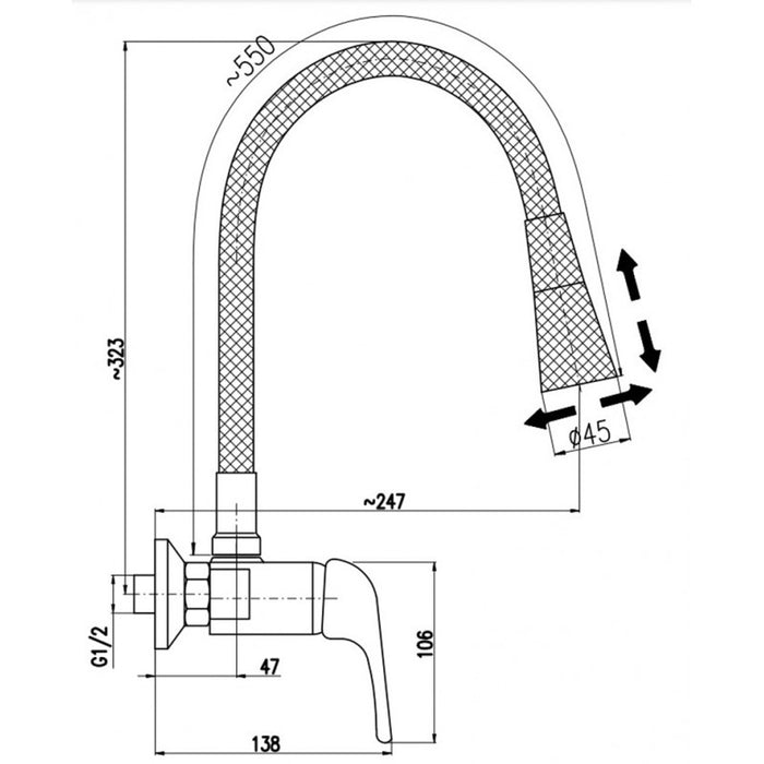 SAZAVA miscelatore flessibile per lavello a parete in memory foam in ottone cromato bianco