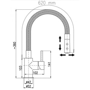 Miscelatore lavabo flessibile SEINA in memory foam in ottone nero H. 36 cm