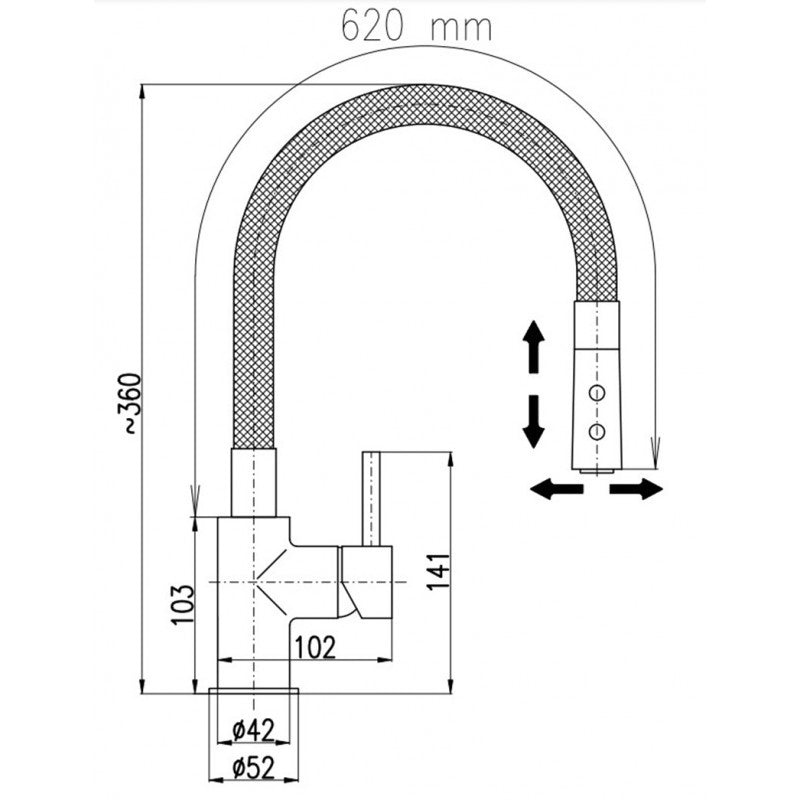 Miscelatore lavabo flessibile SEINA in memory foam in ottone nero H. 36 cm