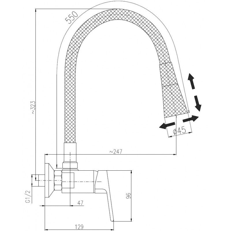 Miscelatore lavello flessibile a parete bianco con memory foam COLORADO H. 32,3 cm