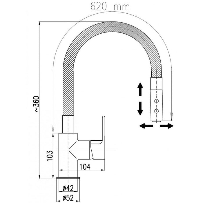 Miscelatore lavello flessibile in memory foam grigio COLORADO H. 36 cm