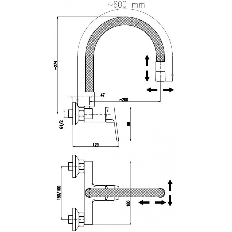 Lavabo flessibile sospeso grigio con memory foam COLORADO H. 27,4 cm