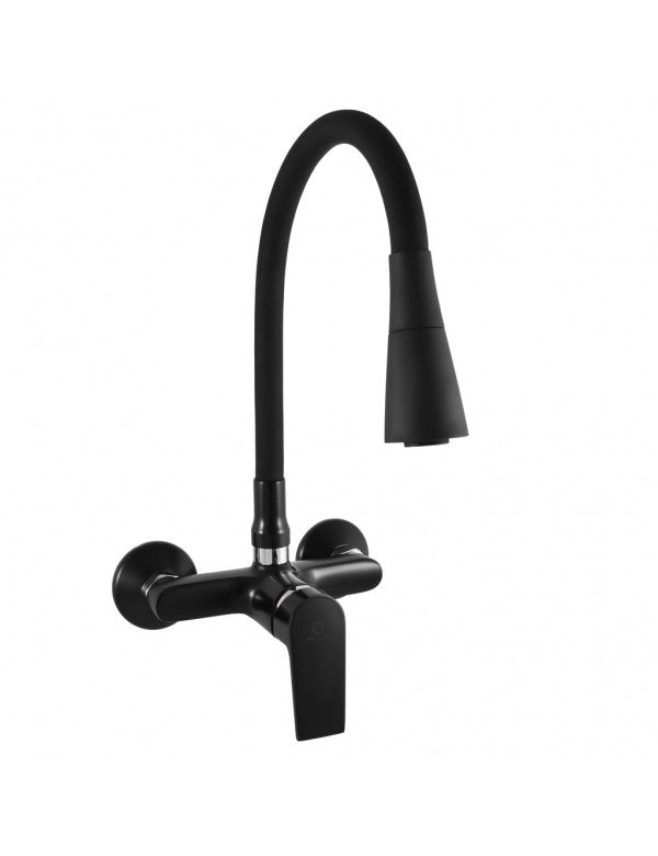Miscelatore lavabo flessibile a parete in memory foam COLORADO in ottone nero H. 32,3 cm