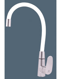 AMUR Miscelatore Flessibile per Lavello in Memory Foam in Ottone Cromato Bianco