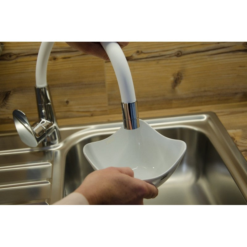 AMUR Miscelatore Flessibile per Lavello in Memory Foam in Ottone Cromato Bianco