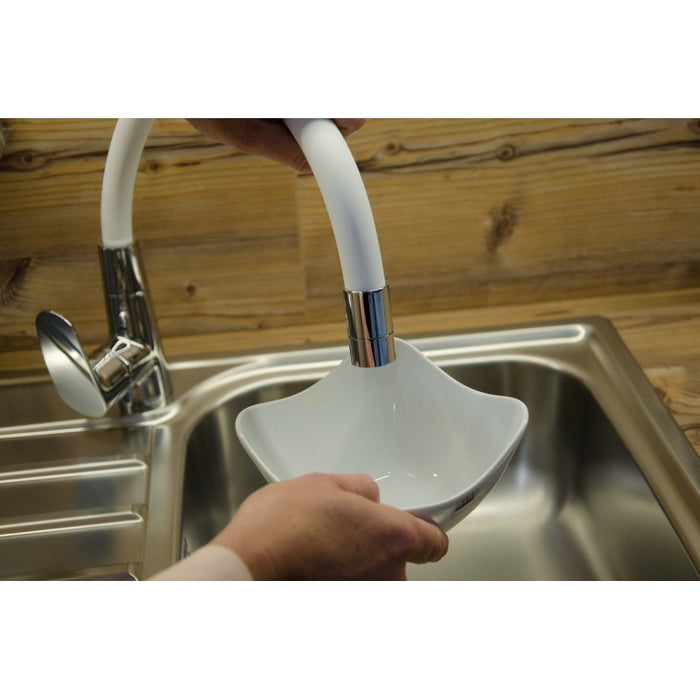 AMUR Miscelatore Flessibile per Lavello in Memory Foam in Ottone Cromato Bianco