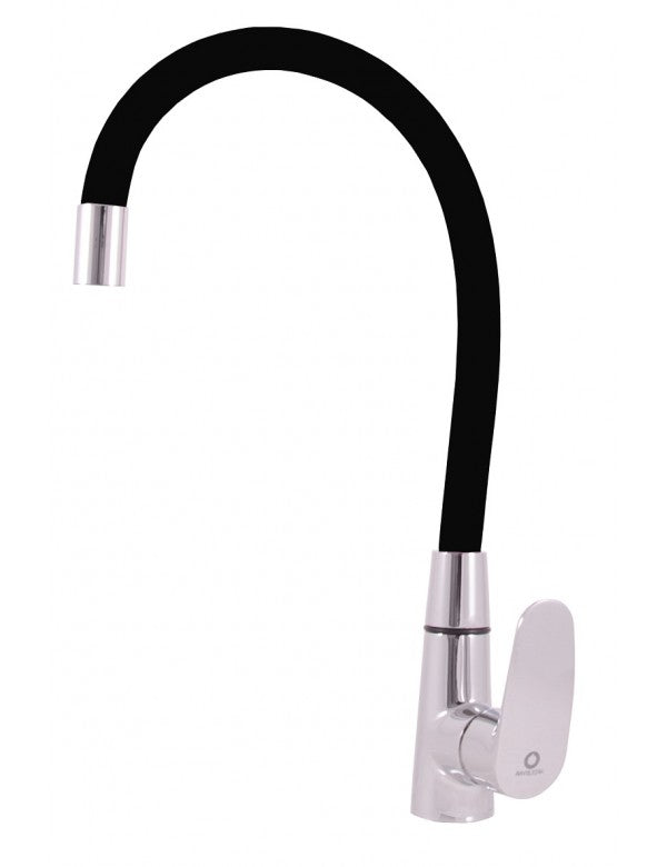 AMUR Miscelatore Flessibile Lavabo Alta Memory Foam in Ottone Cromato Nero