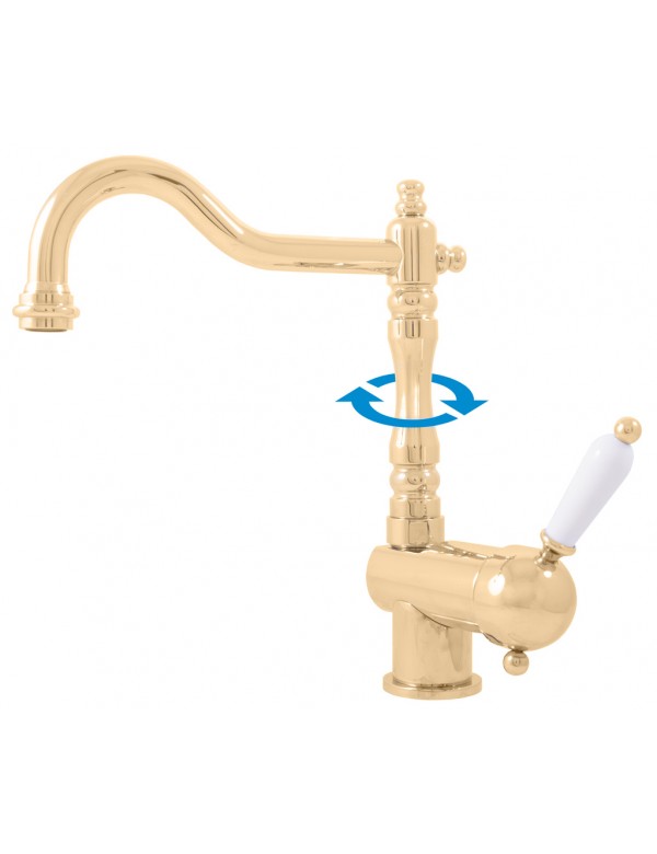 Miscelatore lavello LABE in ottone cromato placcato oro, manico in ceramica