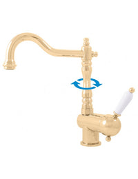 Miscelatore lavello LABE in ottone cromato placcato oro, manico in ceramica