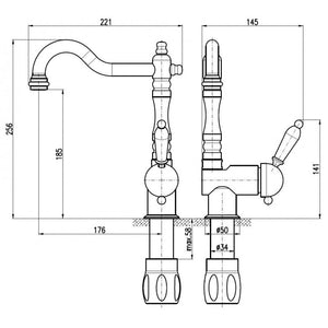 LABE miscelatore per lavello in ottone nero, manico in ceramica