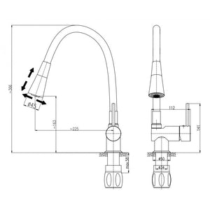 SEINA miscelatore flessibile per lavello a parete in memory foam in ottone cromato nero