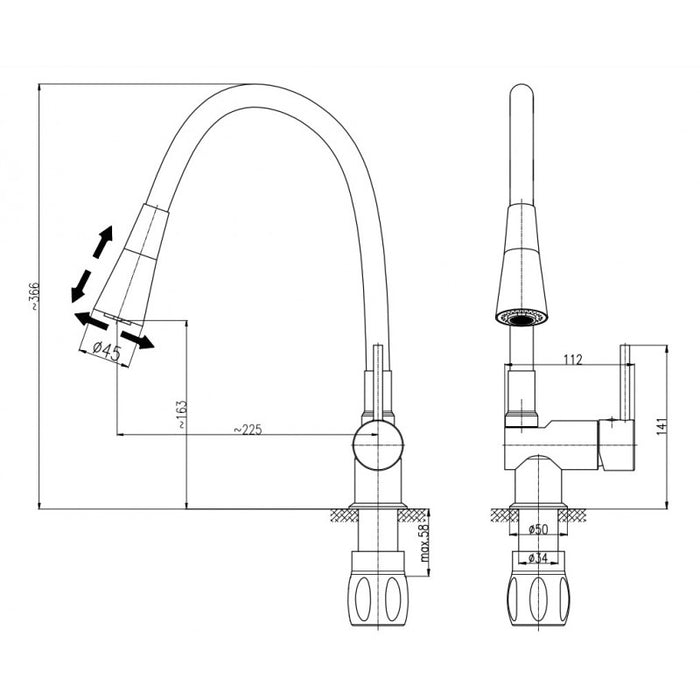 Miscelatore flessibile per lavello SEINA in memory foam in ottone nero