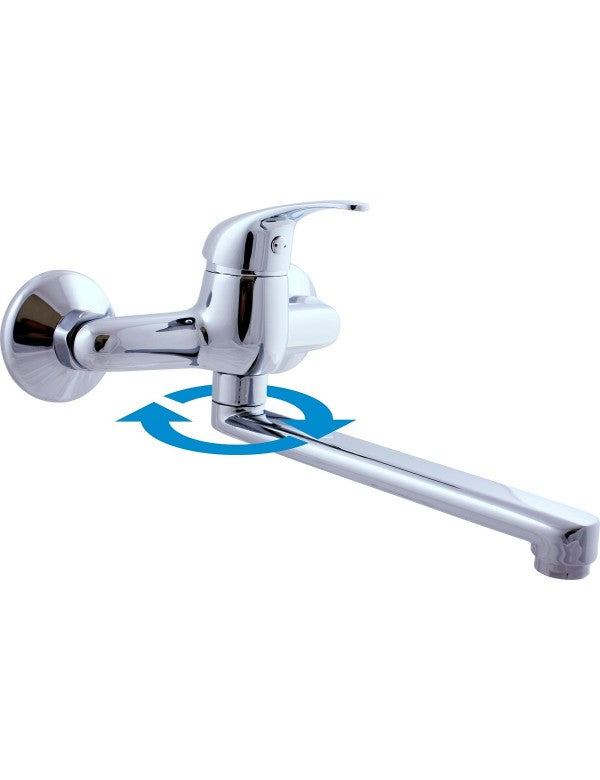 SAZAVA miscelatore lavello girevole a parete in ottone cromato