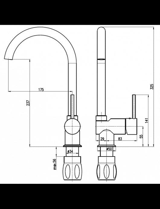 SEINA miscelatore per lavello girevole terminale tondo in ottone nero H.32,5cm