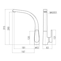 Miscelatore lavello girevole SLOVA in ottone nero opaco