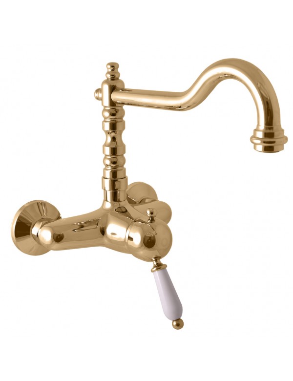 Miscelatore per lavello retrò LABE in ottone placcato oro con maniglia in ceramica