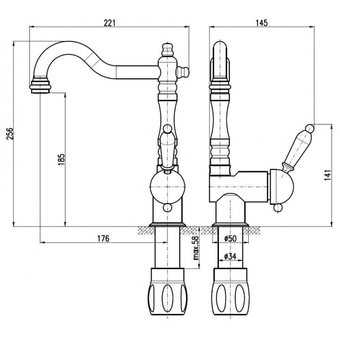 Miscelatore per lavello retrò LABE in ottone nero oro