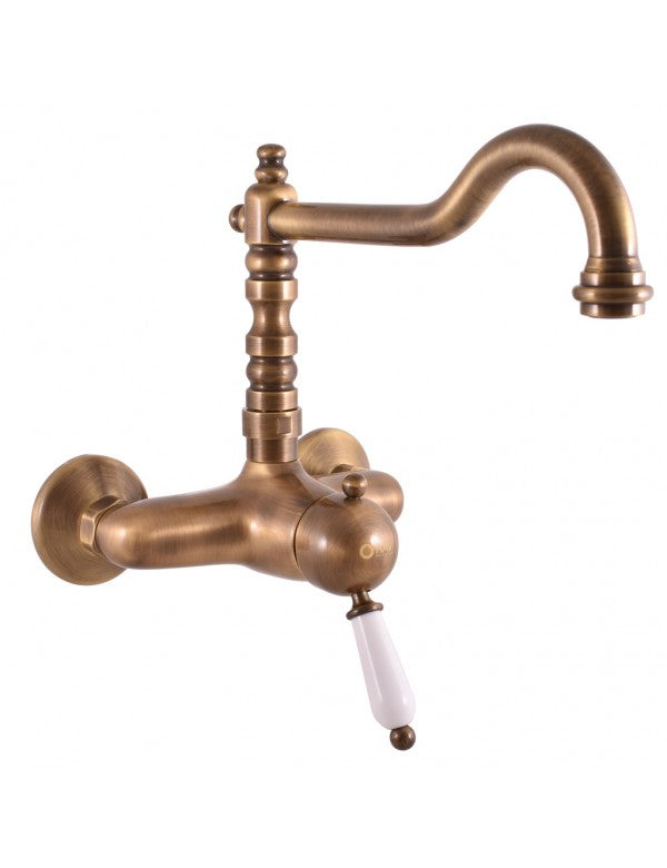 LABE Miscelatore per lavello retrò in ottone con manico in ceramica