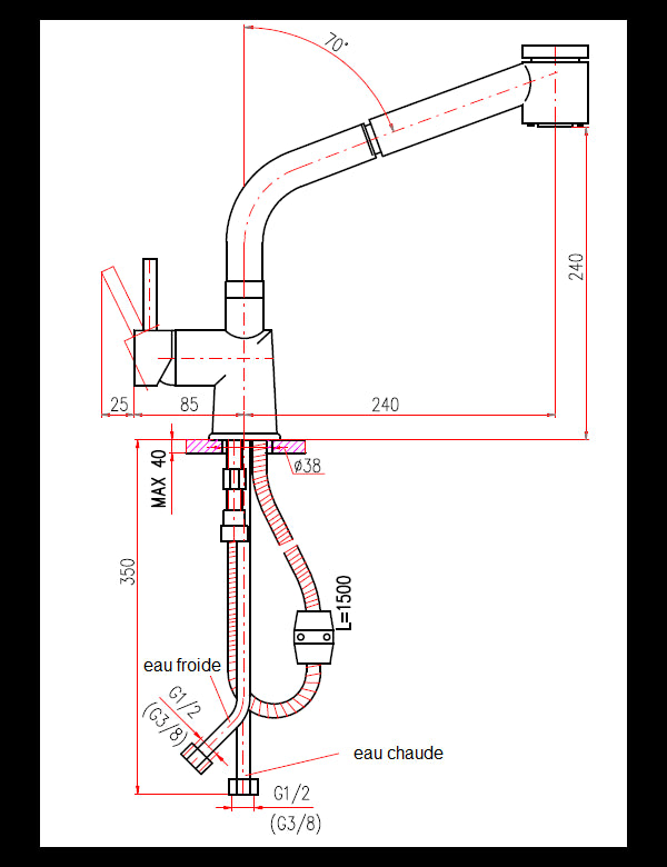 SEINA miscelatore lavello con doccetta estraibile ottone cromato