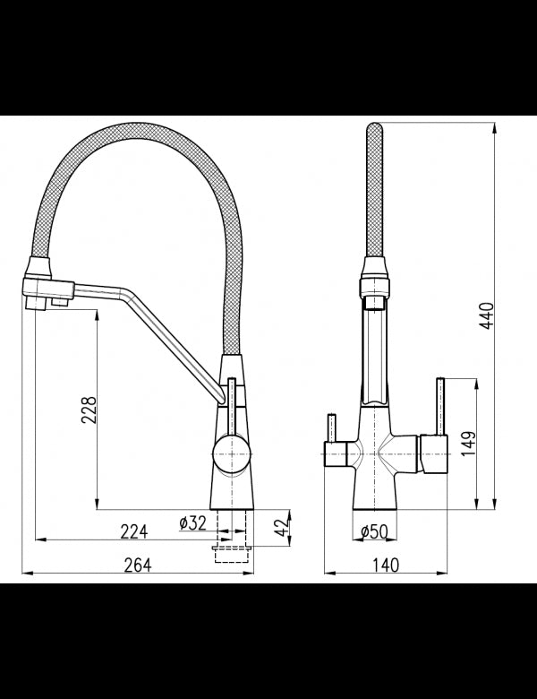 Miscelatore lavello SEINA con separatore acqua potabile H.44 cm