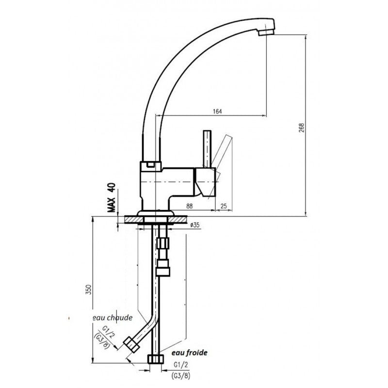 SEINA miscelatore lavello girevole in ottone cromato H. 28cm