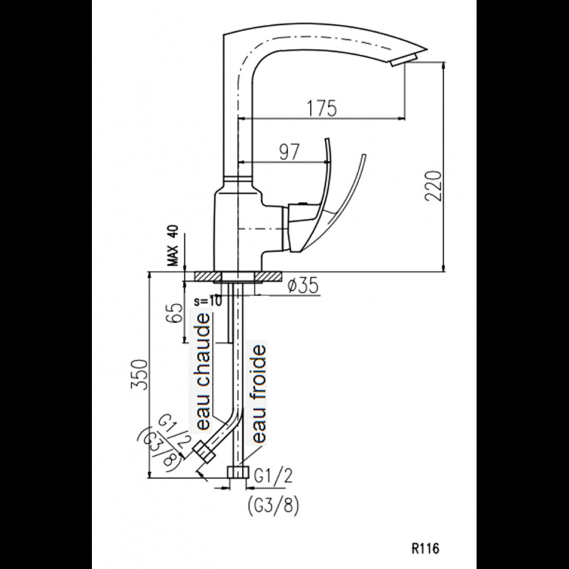 Miscelatore lavello girevole ZAMBEZE in ottone cromato