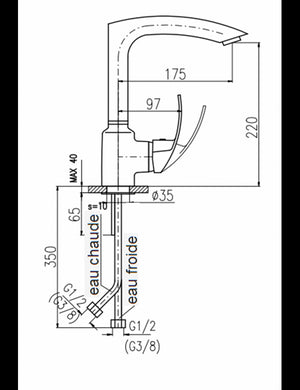 Miscelatore lavello girevole ZAMBEZE in ottone cromato bianco