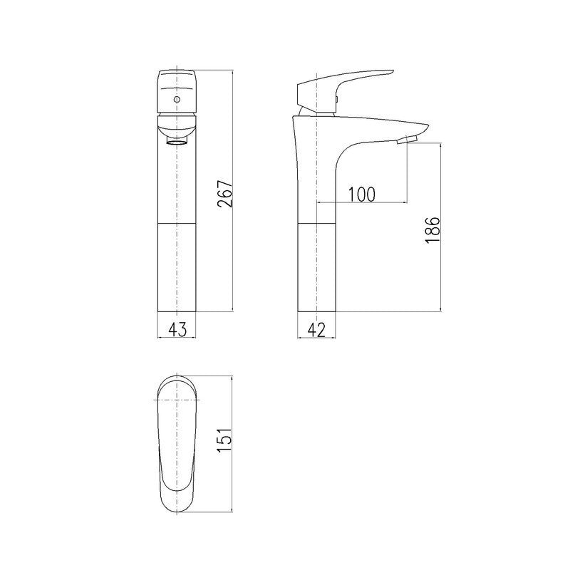 AMUR miscelatore lavabo lavabo in ottone cromato H. 26,5 cm