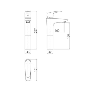 AMUR miscelatore lavabo lavabo in ottone cromato H. 26,5 cm
