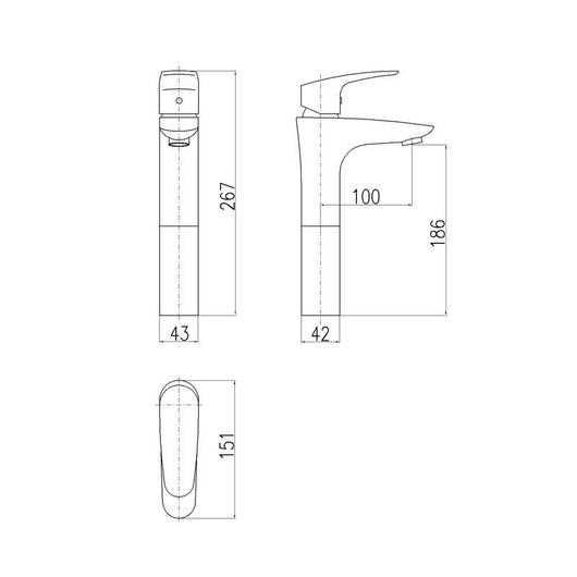 AMUR miscelatore lavabo lavabo in ottone cromato H. 26,5 cm