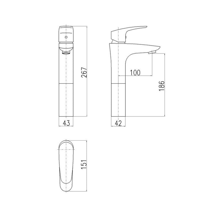 AMUR miscelatore lavabo lavabo in ottone cromato H. 26,5 cm