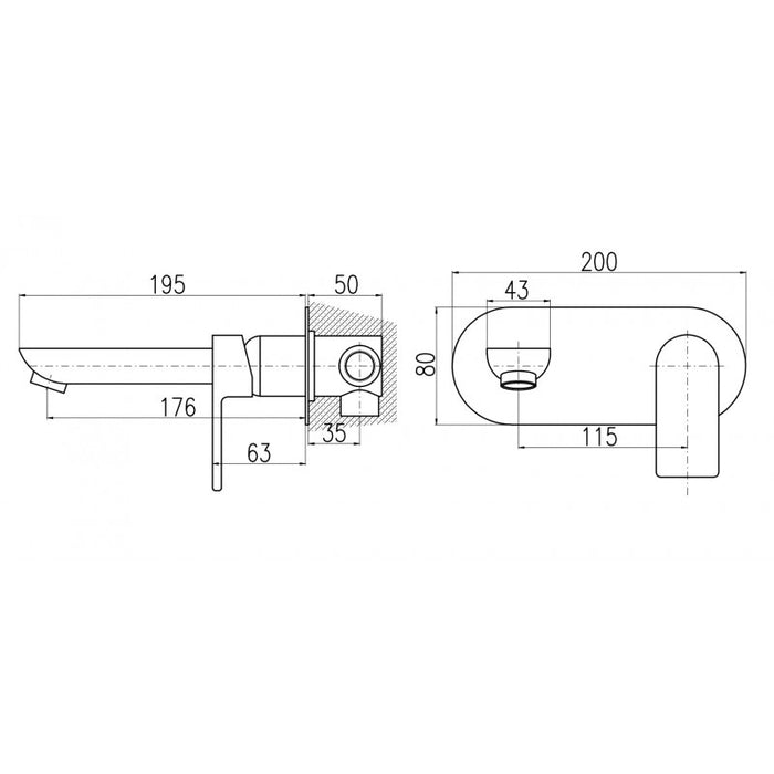 VLTAVA miscelatore lavabo a parete in ottone placcato oro nero