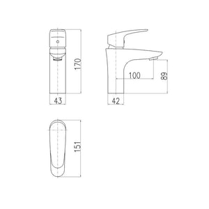 Miscelatore lavabo AMUR in ottone cromato senza sifone