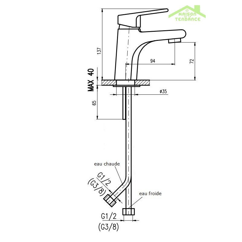 Miscelatore lavabo COLORADO in ottone cromato senza sifone
