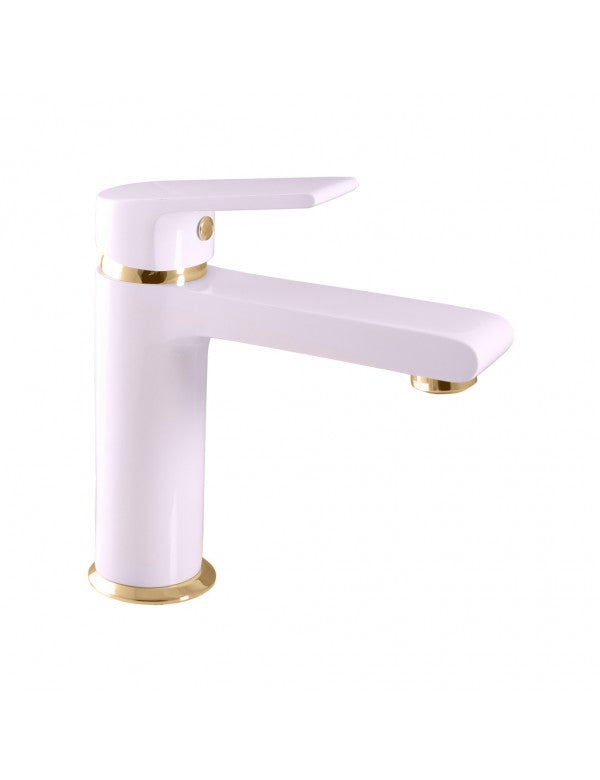 Miscelatore lavabo COLORADO in ottone oro-bianco senza sifone H. 16,2cm