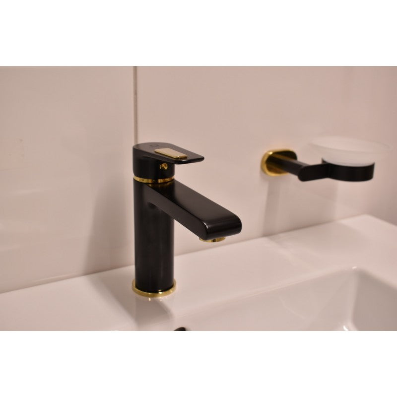 Miscelatore lavabo COLORADO in ottone nero opaco oro senza sifone H. 16,2cm