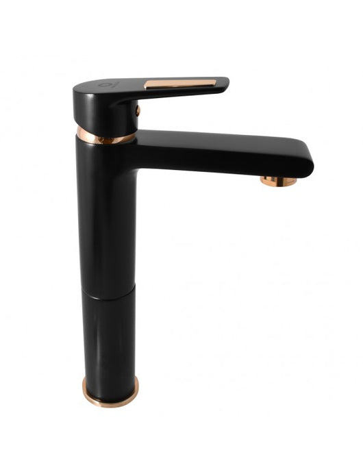 Miscelatore lavabo alto COLORADO in ottone nero opaco placcato oro H. 26 cm