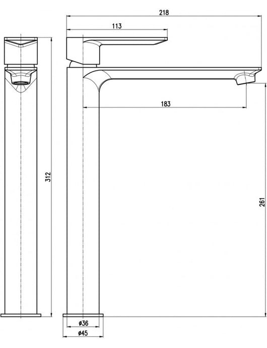 Miscelatore lavabo alto NIL in ottone dorato senza sifone H. 26,1 cm