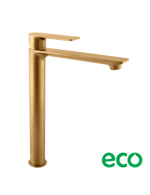 Miscelatore lavabo alto NIL in ottone placcato oro spazzolato senza sifone H. 26,1 cm