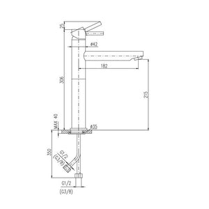 Miscelatore lavabo SEINA alto 30,6 cm in ottone nero