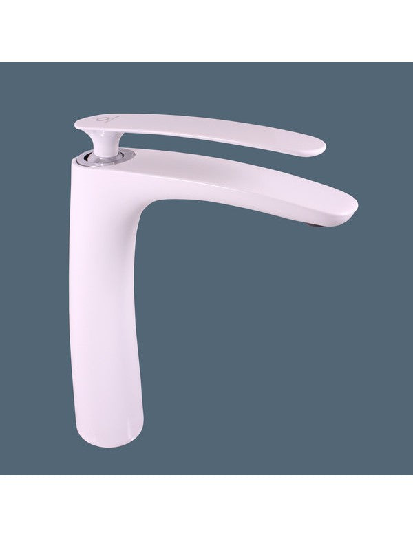 Miscelatore lavabo alto TIGRIS in ottone cromato bianco senza sifone H. 26cm