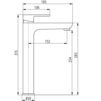 VLTAVA miscelatore lavabo alto in ottone placcato oro nero 31,5 cm
